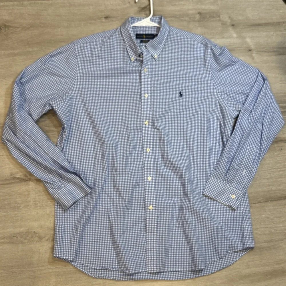 Polo Ralph Lauren Stretch Shirt Mens‎ XL Blue White Oxford Pony Gingham Check